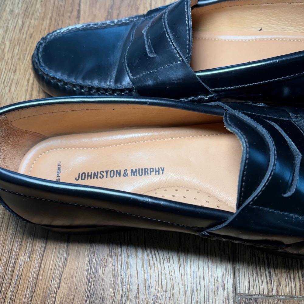 Johnston & Murphy Mens 9M Sheepskin Penny Loafers Black Leather Dress Shoes - Picture 10 of 12